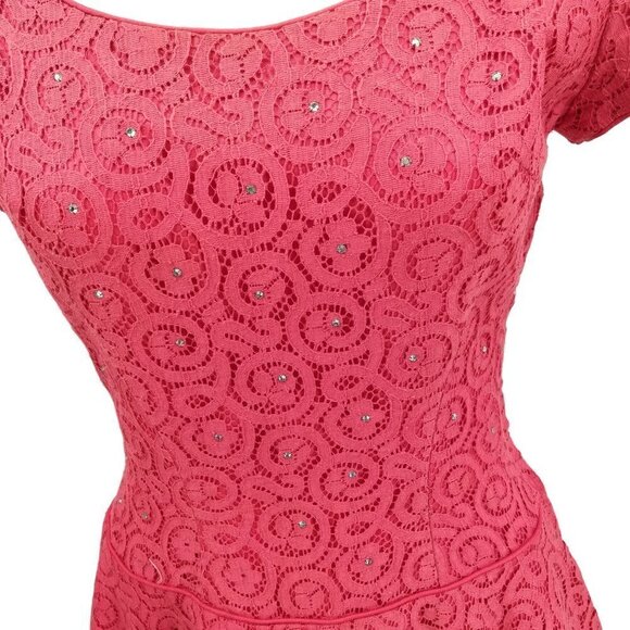 Vintage 50s Lace Rhinestone Short Sleeve Dress Size 11 A Line Miss Jane Junior - Picture 5 of 15